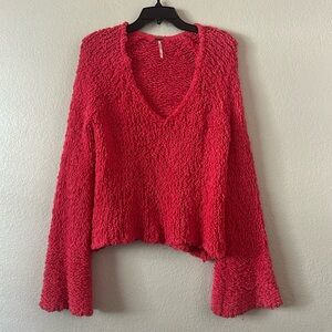 Free People Small Hot Pink V Neck Sweater